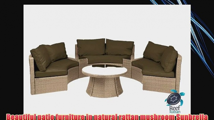 Reef Rattan Comoros Half-Moon 6 Pc Curved Bench Sofa Set - Natural Rattan / Mushroom Cushions