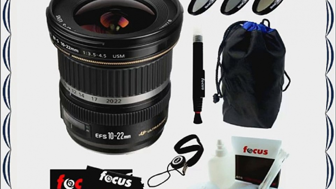 Canon 10-22/3.5-4.5 EF-S USM EOS DSLR Lens with 77mm Filter Kit (3pcs) and Lens Accessory Bundle