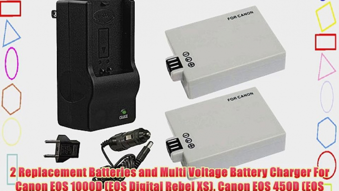 2 Replacement Batteries and Multi Voltage Battery Charger For Canon EOS 1000D (EOS Digital