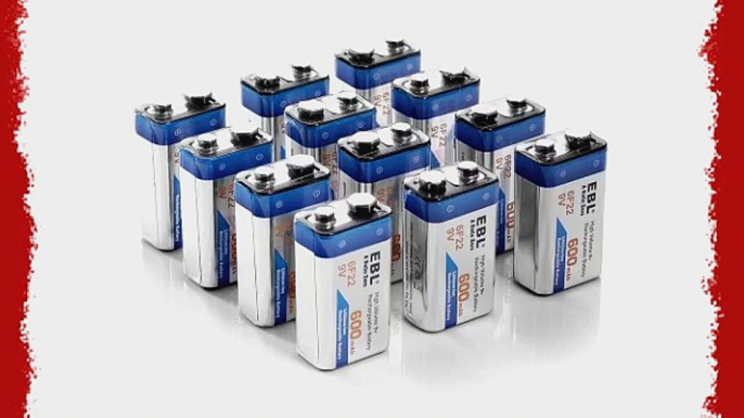 EBL? 600mAh 9 Volt Li-ion Rechargeable 9V Batteries Lithium-ion 12 Pack