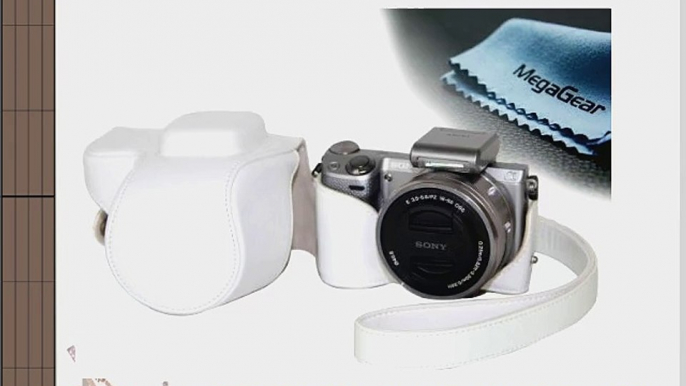 MegaGear Ever Ready Protective White Leather Camera Case  Bag for Sony NEX-5T 16-50mm Lens