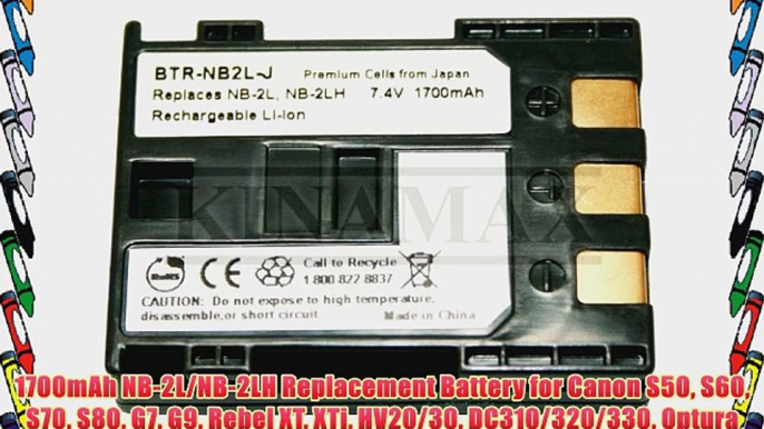 1700mAh NB-2L/NB-2LH Replacement Battery for Canon S50 S60 S70 S80 G7 G9 Rebel XT XTi HV20/30