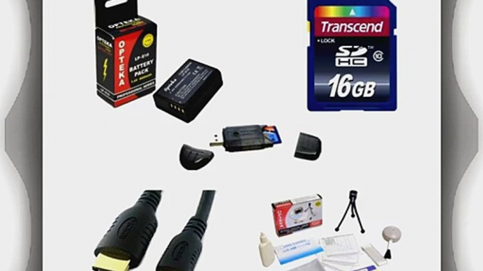 Transcend 16GB SDHC Class 10 Memory Card and Opteka LP-E10 LPE10 2000mAh Battery Package for