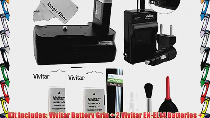 Vivitar Battery Grip Kit for Nikon D5300 D5200 D5100 DSLR Cameras and EN-EL14 Batteries - Includes