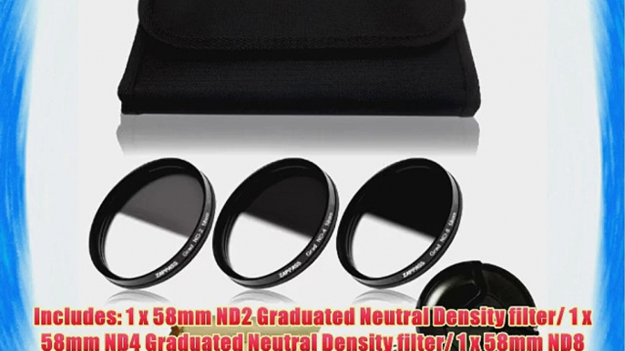 58mm Graduated Gray (Neutral Density ND2 ND4 ND8) Lens Color Filter Set for DSLR Cameras