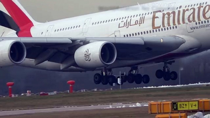 Emirates A380 Super Smooth Greaser Landing 100FPS Slow Motion Manchester Airport