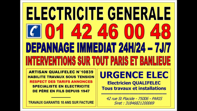 SOS ELECTRICIEN D'URGENCE PARIS 6 75006 DEPANNAGE 24/24