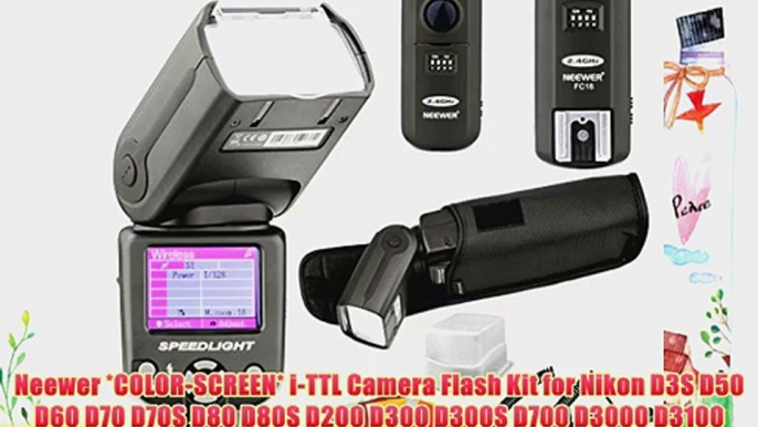 Neewer *COLOR-SCREEN* i-TTL Camera Flash Kit for Nikon D3S D50 D60 D70 D70S D80 D80S D200 D300