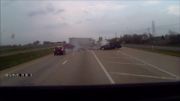 Failed suicide attempt, SUV car pulls in front of truck on highway