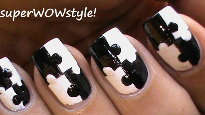Puzzle Nails Art Designs - Matte Nail Polish Designs Black And White Short / Long nails How To Do