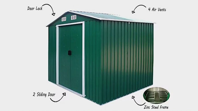 8FT X 6FT METAL GARDEN STORAGE SHED ZINC FRAME GREEN