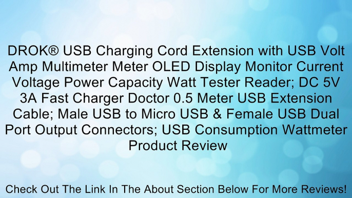 DROK® USB Charging Cord Extension with USB Volt Amp Multimeter Meter OLED Display Monitor Current Voltage Power Capacity Watt Tester Reader; DC 5V 3A Fast Charger Doctor 0.5 Meter USB Extension Cable; Male USB to Micro USB & Female USB Dual Port Output Co