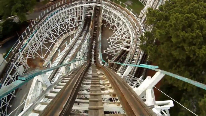 Georgia Cyclone POV Wooden Roller Coaster Six Flags Over Georgia Front Seat Onride