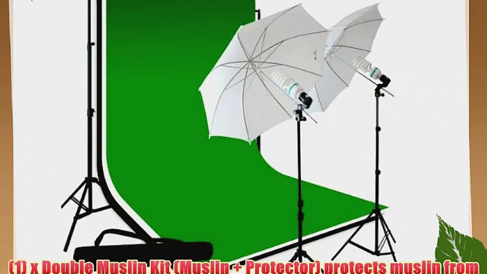 LimoStudio Photography 10'x10' Double Muslin Black White Green Chromakey Backdrop Support Kit