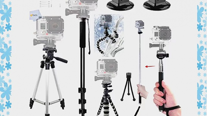 All in One Complete Tripod Kit for the GoPro Hero Hero2 Hero3 Hero3   Hero4 Cameras. Includes: