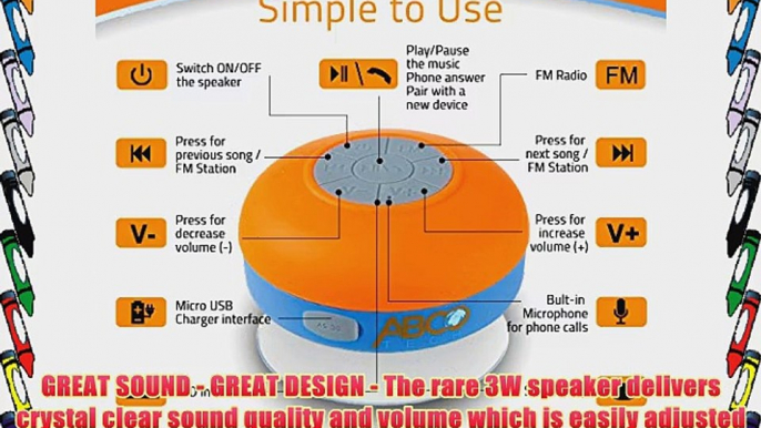 Bluetooth Shower Speaker - FM RADIO - Water Resistant - Wireless and Hands-Free speaker phone