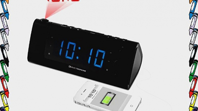 Electrohome USB Charging Alarm Clock Radio with Time Projection Battery Backup Auto Time Set