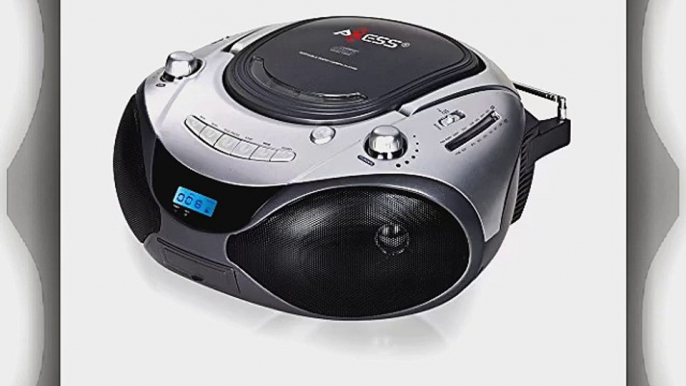 AXESS PB2708 Portable MP3/CD Player with AM/FM Radio Boombox with Aux Jack (Silver)