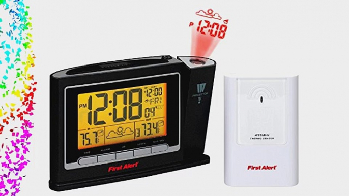 First Alert Radio Controlled Weather Station Projection Clock Black/White