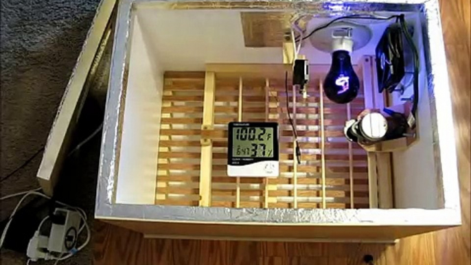 Homemade Incubator with Fan, Thermostat, and Automatic Egg Turner