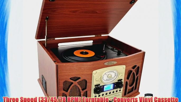 Pyle Home PTCDS7UIW Retro Vintage Turntable with CD/MP3/Casette/Radio/USB/SD Aux-In and Vinyl-to-MP3