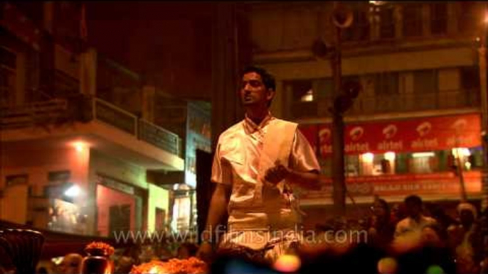 Shankh ceremony performed by priest at Varanasi ghat