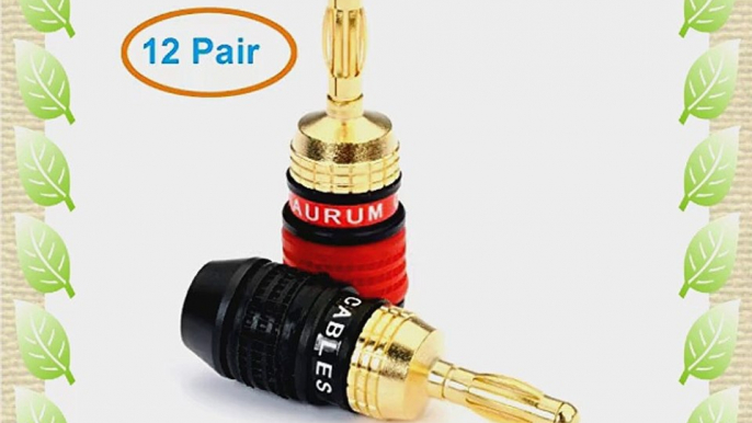 Aurum Pro Series 24k Gold plated Connector Banana Plugs - 24 Pack (12 Red 12 Black)