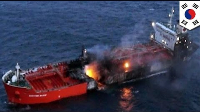 Chemical tanker ship collides with massive South Korean freighter