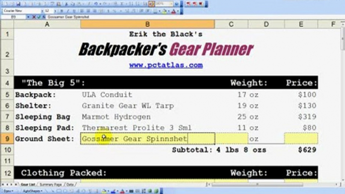 Ultralight Backpacking Gear Planner Tool