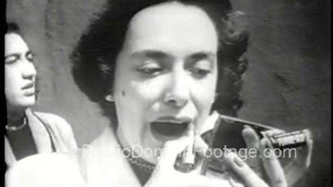 Woman Applies Lipstick Archival Stock Footage