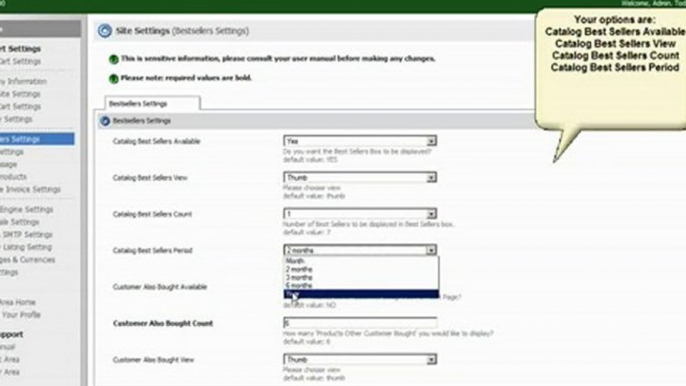 PHP Cart: Bestsellers Settings in Pinnaclecart