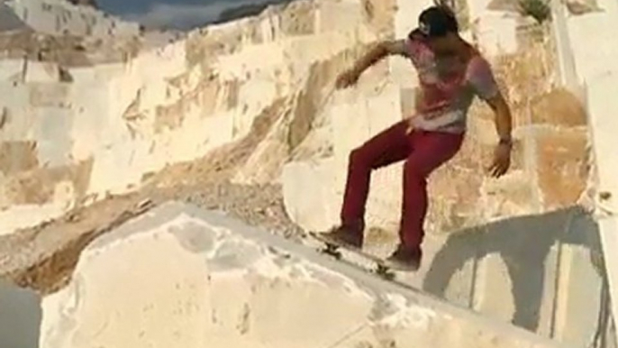 Skateboarding at Carrara marble quarries - Michelangeloin historic Italian quarry