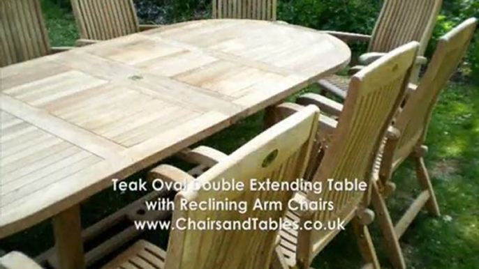 Oval Teak Extending Double Leaf Table Garden Furniture Set with Recliner Chairs