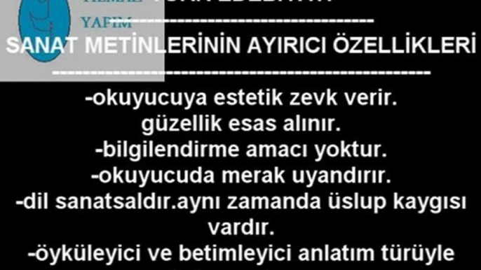 edebi eserin genel özellikleri ve sanat metinlerinin ayırıcı özellikleri videosu izle,yılmaz yapım türk edebiyatı videoları izle videolu anlatım,edebi eser edebi metin nedir videosu izle,yılmaz bahadır ders videoları izle,yılmaz yapım izle