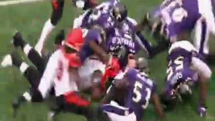 Bengals vs Ravens - Referee knocked down & trapped under huge fumble pile