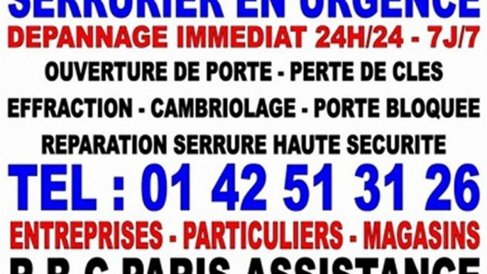 SERRURERIE SERRURIER EN URGENCE PARIS - 0142513126