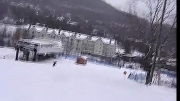 Snow Skiing Down Ski Slope At Stoneham Mountain Quebec