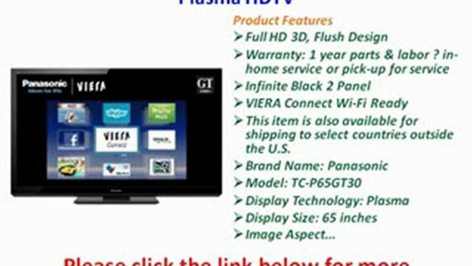 FOR SALE Panasonic VIERA TC-P65GT30 65-Inch 1080p 3D Plasma HDTV