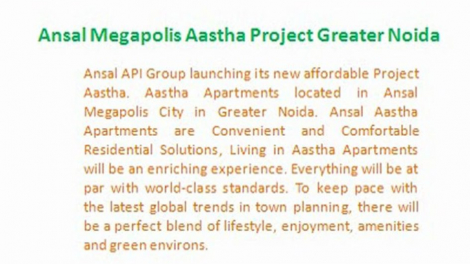 9899606065++ Ansal Aastha Apartments -Ansal Megapolis Aastha Project- Ansal Group Aastha Megapolis City Greater Noida