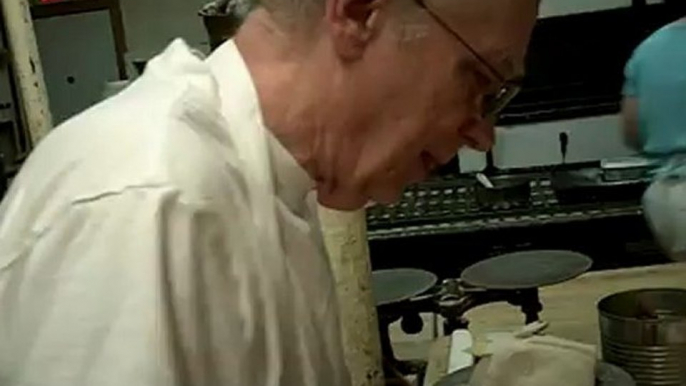 Weighing The Dough .. Mr. Hermann talks about his over night schedule at the bakery. Royal Oak, Michigan. Small business.