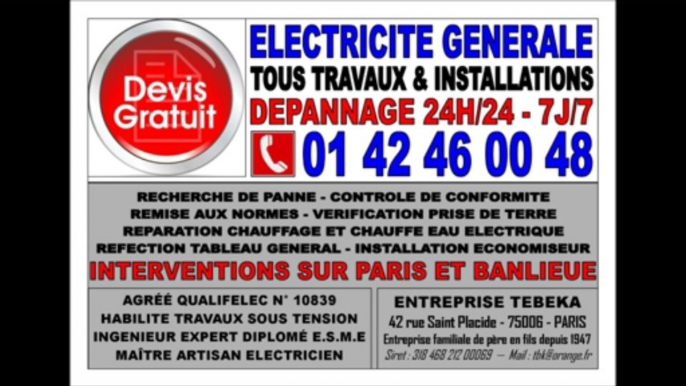 ELECTRICITE ENTREPRISE - 0142460048 - PARIS 7eme - 50 AV DE SUFFREN - 75007 - PARIS - TRAVAUX ET DEPANNAGES URGENTS 24H/24