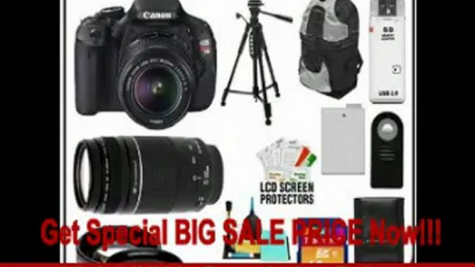 Canon EOS Rebel T3i Digital SLR Camera Body & EF-S 18-55mm IS II Lens with 75-300mm Lens + 16GB Card + .45x Wide Angle & 2x Telephoto Lenses + Tripod + Case + Battery + Remote + (2) Filters + Accessory Kit