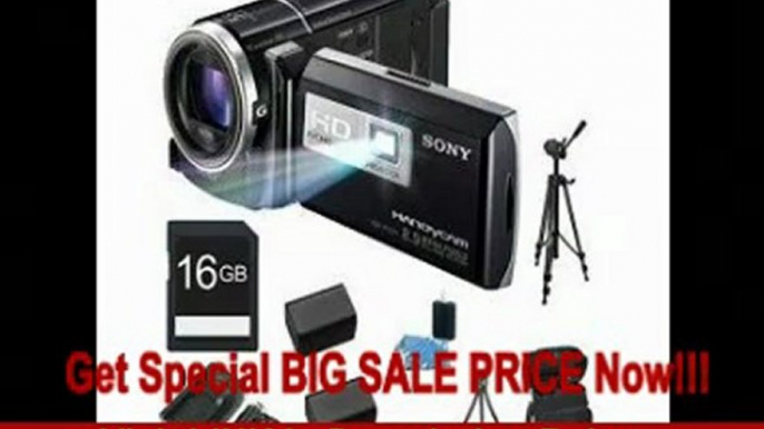 Sony HDR-PJ260V High Definition Handycam 8.9 MP Camcorder with 30x Optical Zoom, 16 GB Embedded Memory and Built-in Projector + 16GB High Speed SDHC Card + High Capacity Battery (Qty 2)+ Rapid AC/DC Charger + Full Sized Tripod + Table Tripod + More!