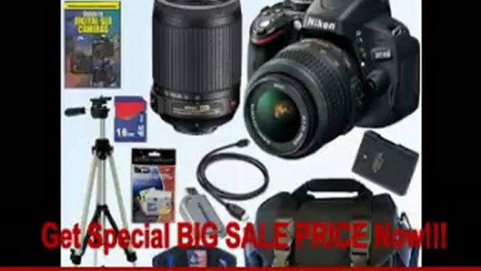 Nikon D5100 16.2MP CMOS Digital SLR Camera with 18-55mm f/3.5-5.6G AF-S DX VR and 55-200mm f/4-5.6G ED IF AF-S DX VR Zoom-Nikkor Lenses + EN-EL14 Battery + 16GB Deluxe Accessory Kit