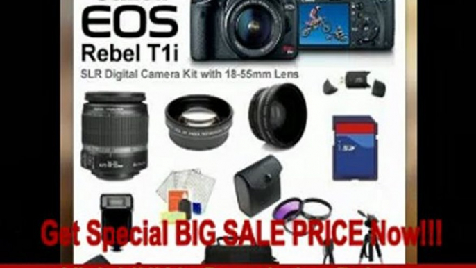 SPECIAL DISCOUNT Canon EOS Rebel T1i SLR Digital Camera Kit with 18-55mm Lens + SSE PRO Shooter Deluxe Carrying Case, Batteries, Lens, Flash & Tripod Complete Accessories Package