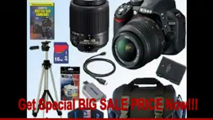 Nikon D3100 14.2MP Digital SLR Camera with 18-55mm f/3.5-5.6G AF-S DX VR and 55-200mm f4-5.6G ED AF-S DX Zoom-Nikkor Lenses + EN-EL14 Battery + 16GB Deluxe Accessory Kit