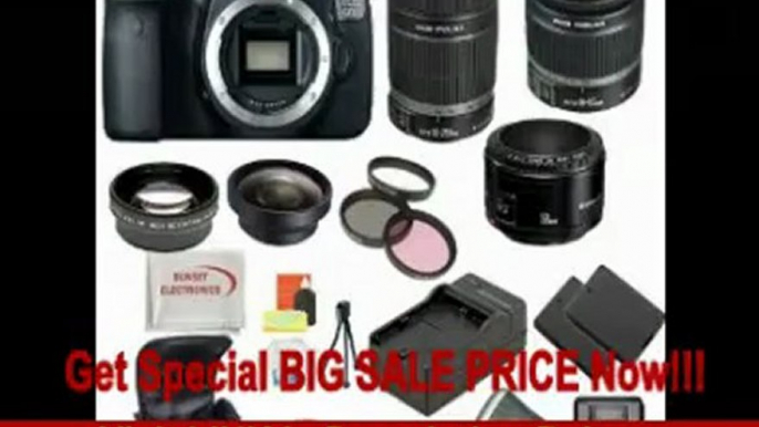 Canon EOS 60D DSLR Camera with 3 Canon Lens n Lens Pro Pack: Includes - Canon EF-S 18-55mm f3.5-5.6 IS - Canon EF-S 55-250mm f/4-5.6 IS Autofocus Lens - Canon EF 50mm f1.8 II Autofocus Lens, Also Includes Deluxe Carrying Case, 2 Extra Batteries & Tra