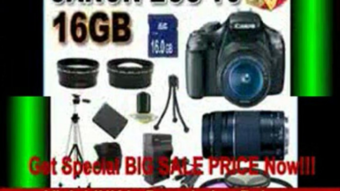 Canon EOS Rebel T3 12.2 MP CMOS Digital SLR with 18-55mm IS II Lens (Black) + Canon EF 75-300mm f/4-5.6 III Telephoto Zoom Lens + 58mm 2x Telephoto lens + 58mm Wide Angle Lens (4 Lens Kit!!!) W/16GB SDHC Memory + Extra LPE10 Battery/Charger + 3 Piece Filt