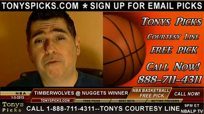 Denver Nuggets versus Minnesota Timberwolves Pick Prediction NBA Pro Basketball Odds Preview 1-3-2013