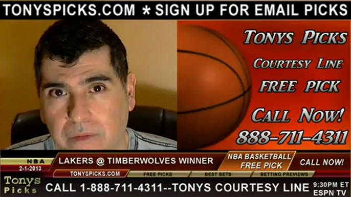 Minnesota Timberwolves versus LA Lakers Pick Prediction NBA Pro Basketball Odds Preview 2-1-2013